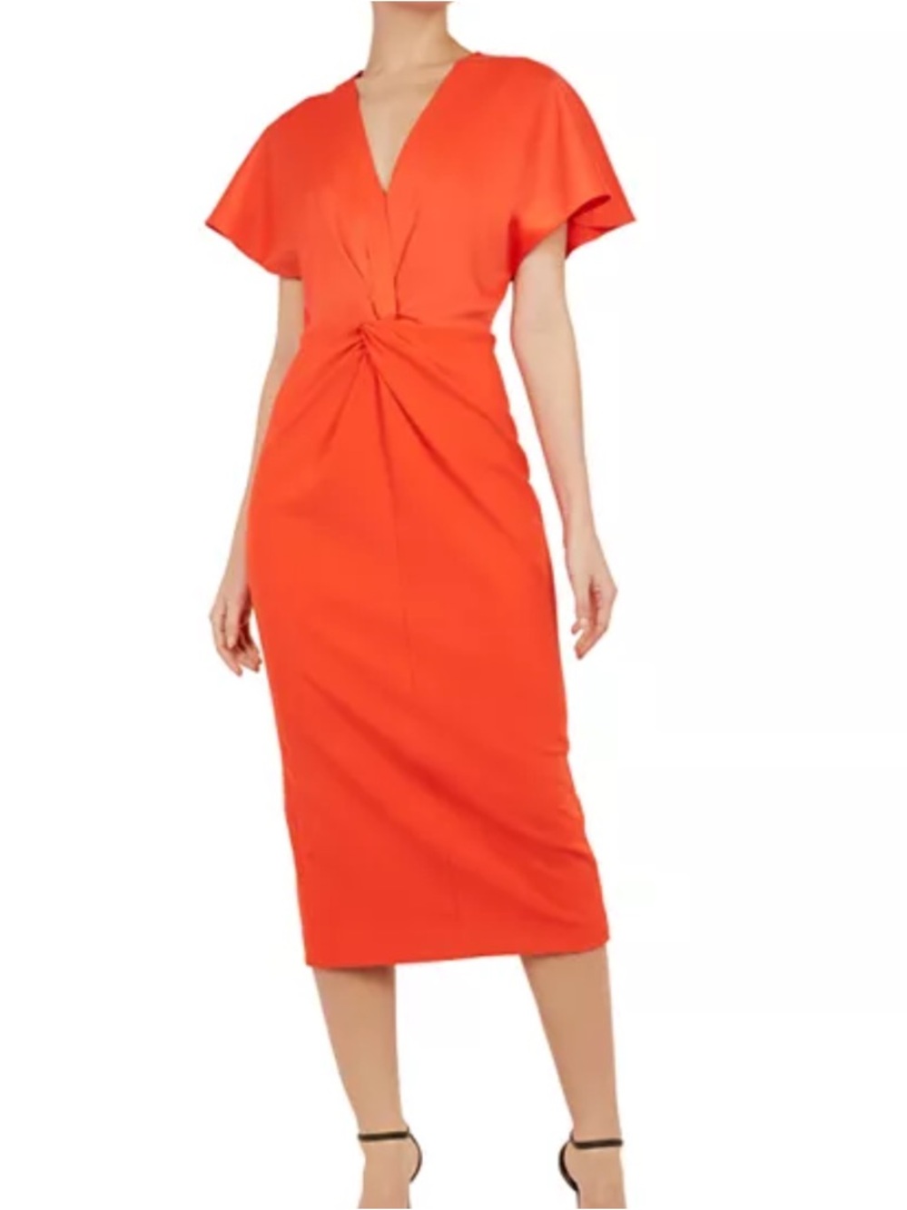 Ted baker red ellame twist front midi dress flutter slv back slit US SZ 4